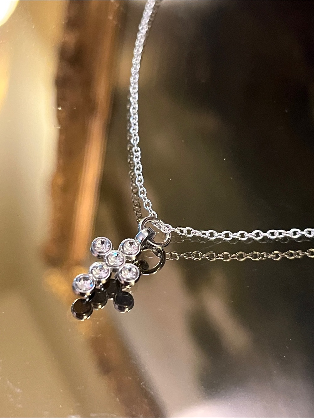 Delicate Silver Crystal Cross Pendant Necklace